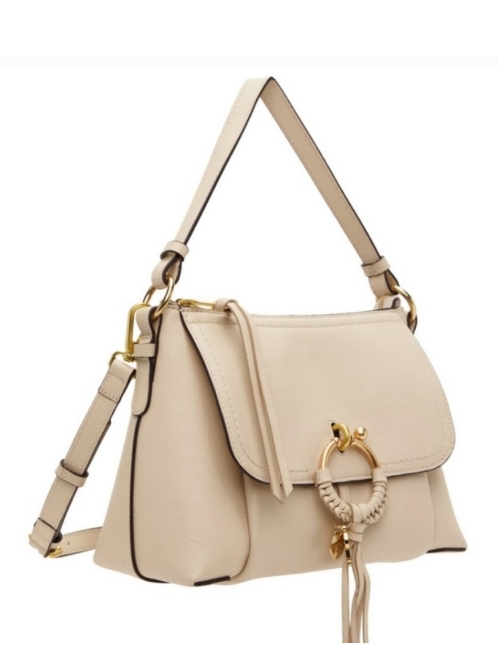 Authentic See by Chloé Joan Cream Leather Shoulder Bag with Crossbody Strap